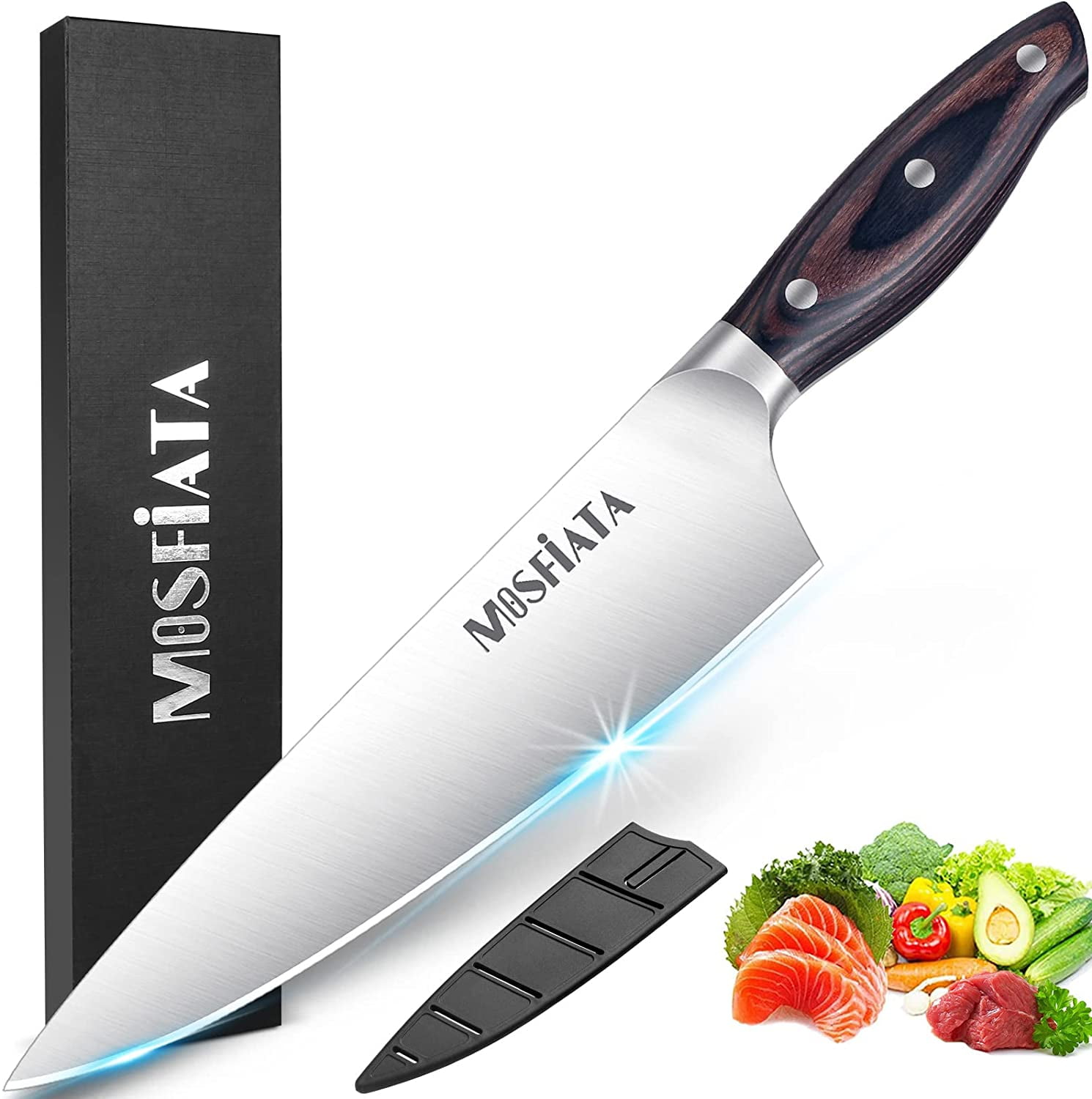 Linoroso 8 inch Chef Knife Sharp Forged German Carbon Stainless Steel Kitchen Knife with Elegant Gift Box, Black