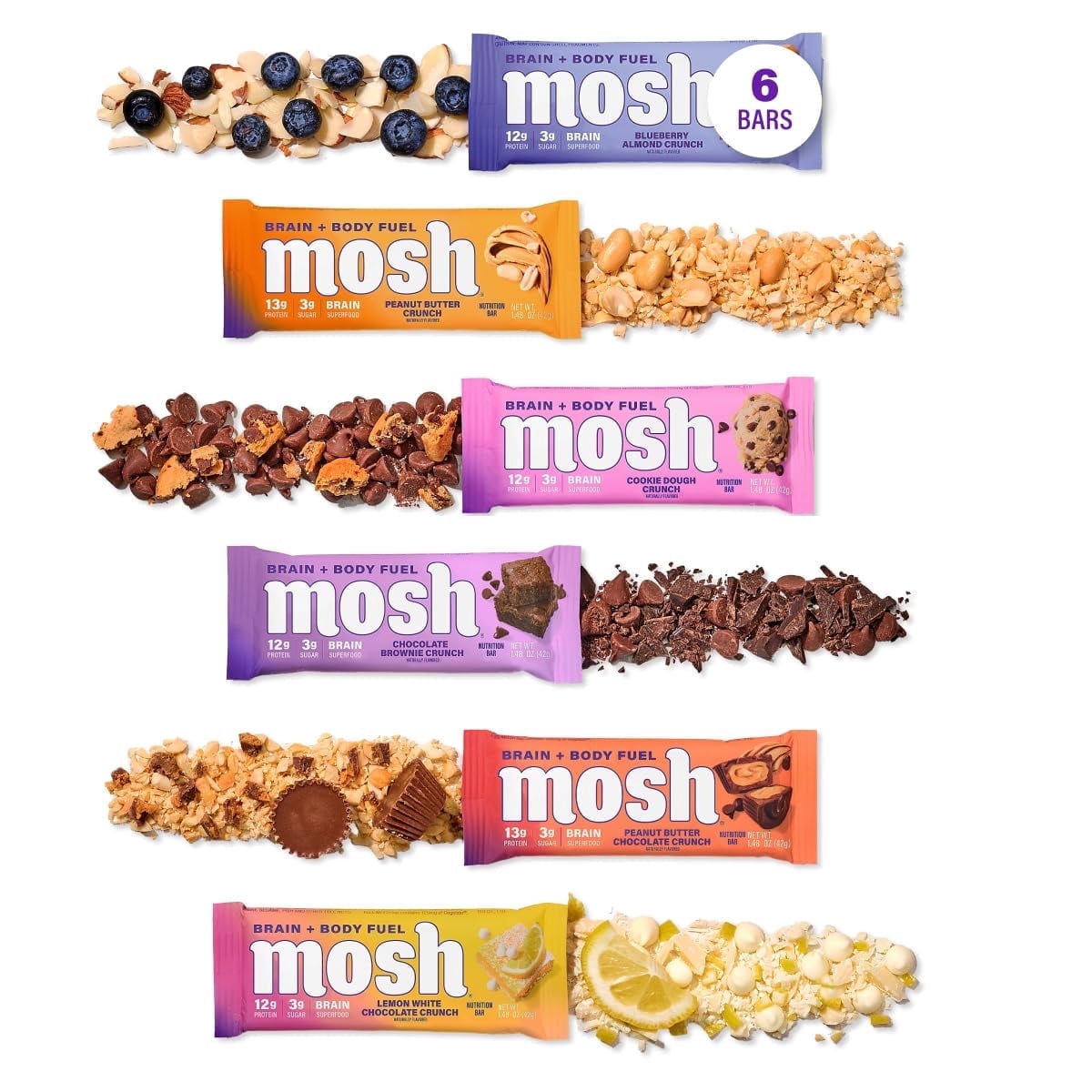 MOSH Variety Pack Keto Protein Bars, High Protein, Gluten Free, Low Carb, Healthy Snack with Ashwagandha, Lion's Mane, and Collagen, 6 Count RED4