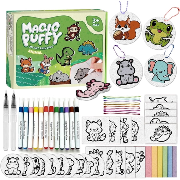 Magic Puffs, 3D Puffs, Art Craft Kits Paint for Kids, Magic Foam Texture Painting Kit for Boys & Girls, Party Gift (Animals)
