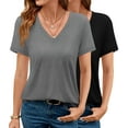 thumbnail image 1 of MOSHU 2 Pack Womens T Shirts V Neck Casual Tops Short Sleeve Comfort Fit Shirts for Women, 1 of 9