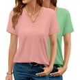 thumbnail image 1 of MOSHU 2 Pack Womens T Shirts V Neck Casual Tops Short Sleeve Comfort Fit Shirts for Women, 1 of 9