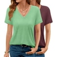 thumbnail image 1 of MOSHU 2 Pack Womens T Shirts V Neck Casual Tops Short Sleeve Comfort Fit Shirts for Women, 1 of 9
