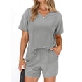 thumbnail image 1 of MOSHU 2 Piece Sets for Women Summer Lounge Short Sets Casual Oversized V Neck Shirts And Shorts Matching Fashion Outfits, 1 of 9