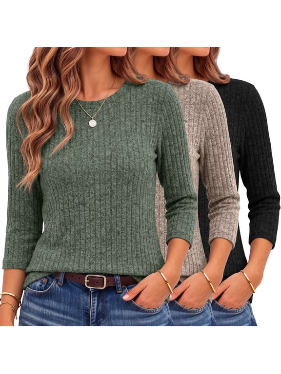 3 Pack 3/4 Sleeve Shirts for Women Dressy Casual Womens Tops Crew Neck Casual Tunic Tops Fall Clothes