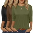 thumbnail image 1 of MOSHU 3 Pack 3/4 T Shirts for Womens Crew Neck Womens Shirts Dressy Basics Tees Casual Loose Fit Fall Tops, 1 of 10