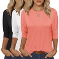 thumbnail image 1 of MOSHU 3 Pack 3/4 T Shirts for Womens Crew Neck Womens Shirts Dressy Basics Tees Casual Loose Fit Fall Tops, 1 of 10