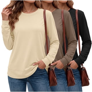 MOSHU 3 Pack Pullover Sweatshirts for Women Crew Neck Long Sleeve Shirts Casual Loose Fit Sweatshirts Curved Hem Tunic Tops