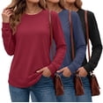 thumbnail image 1 of MOSHU 3 Pack Pullover Sweatshirts for Women Crew Neck Long Sleeve Shirts Casual Loose Fit Sweatshirts Curved Hem Tunic Tops, 1 of 9