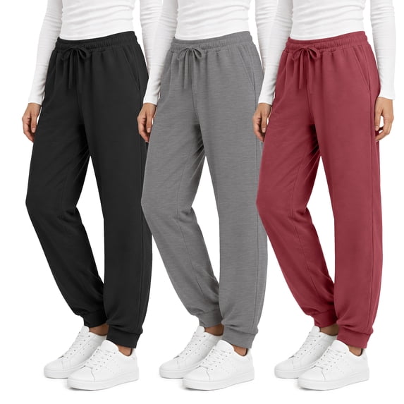 MOSHU 3 Pack Sweatpants for Women Athletic Joggers with Pockets Elastic Waist Lightweight Sweatpants Casual Soft Pants