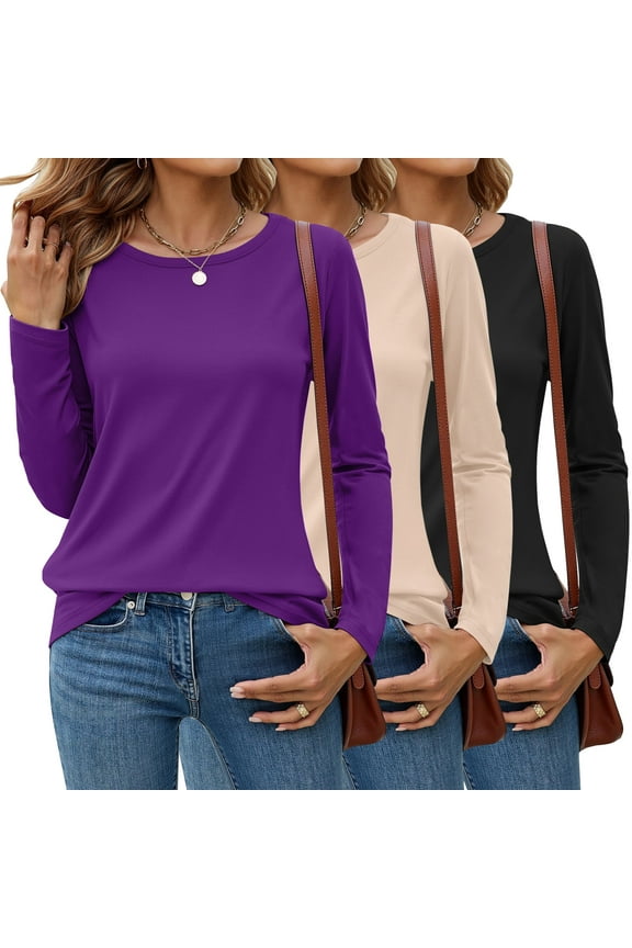 3 Pack T Shirts for Women Crew Neck Long Sleeve Womens shirts Casual Loose Fit Fall Tops