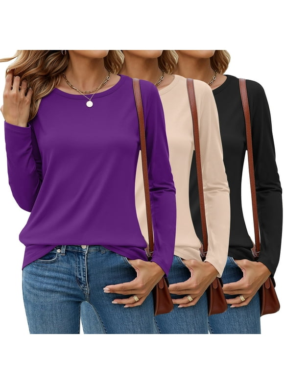 3 Pack T Shirts for Women Crew Neck Long Sleeve Womens shirts Casual Loose Fit Fall Tops