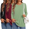thumbnail image 1 of MOSHU 3 Pack T Shirts for Women Crew Neck Long Sleeve Womens shirts Casual Loose Fit Fall Tops, 1 of 8