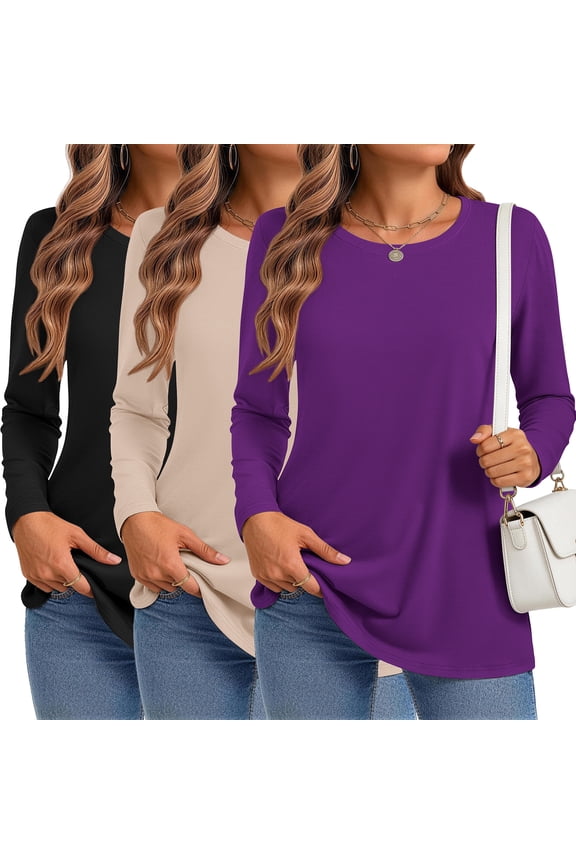 3 Pack T Shirts for Women Crew Neck Long Sleeve Womens shirts Casual Loose Fit Fall Tops