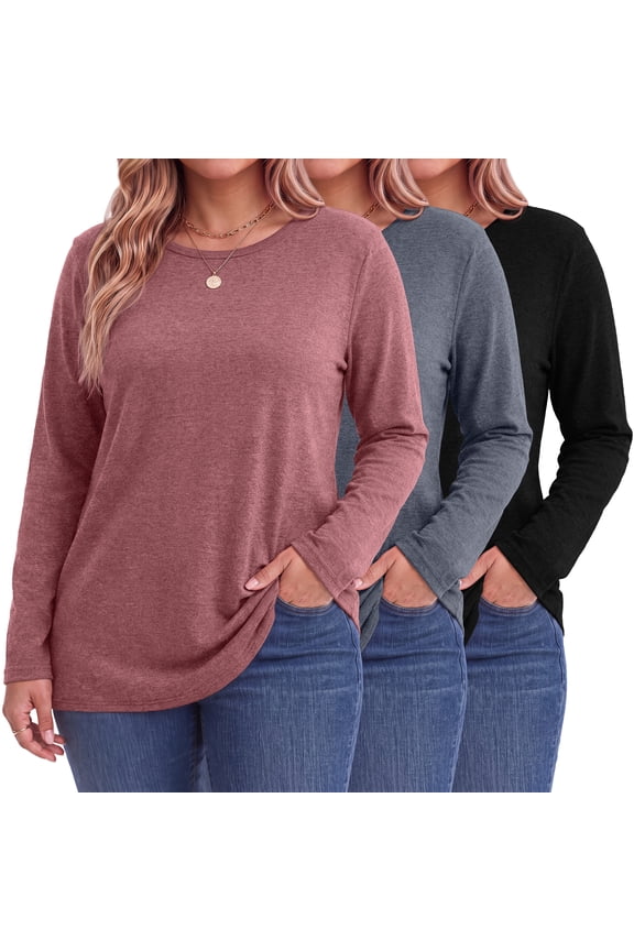 3 Pack T Shirts for Women Crew Neck Plus Size Women Shirts Long Sleeve Tees Casual Basic Fall Tops