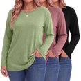 thumbnail image 1 of MOSHU 3 Pack T Shirts for Women Crew Neck Plus Size Women Shirts Long Sleeve Tees Casual Basic Fall Tops, 1 of 9