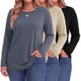 thumbnail image 1 of MOSHU 3 Pack T Shirts for Women Crew Neck Plus Size Women Shirts Long Sleeve Tees Casual Basic Fall Tops, 1 of 9