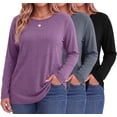 thumbnail image 1 of MOSHU 3 Pack T Shirts for Women Crew Neck Plus Size Women Shirts Long Sleeve Tees Casual Basic Fall Tops, 1 of 9