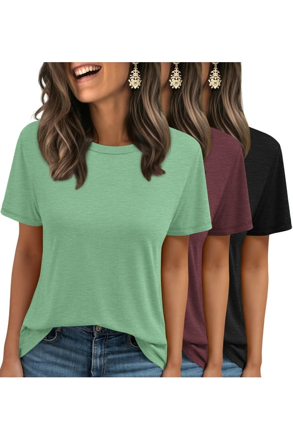 3 Pack T-Shirts for Women Short Sleeve Summer Womens Tops Casual Curved Hem Shirts Beach Outfits