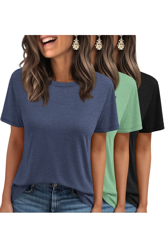 3 Pack T-Shirts for Women Short Sleeve Summer Womens Plus Size Tops Casual Curved Hem Shirts Beach Outfits