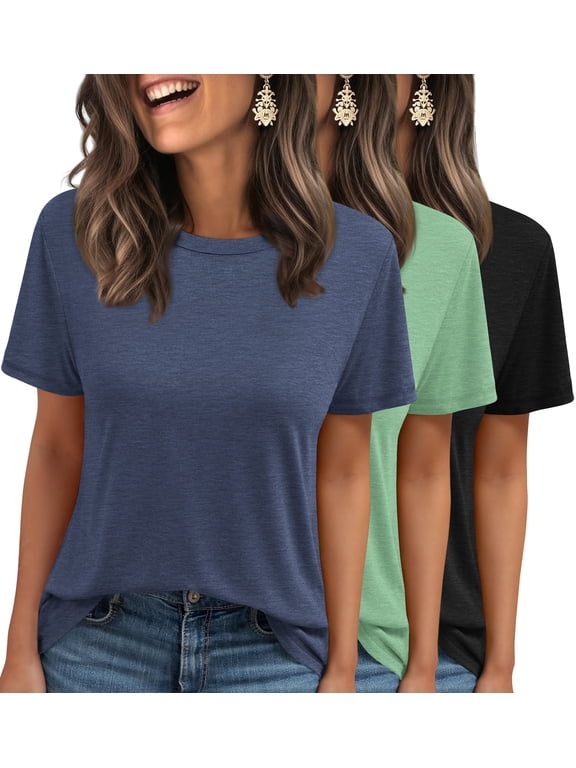 3 Pack T-Shirts for Women Short Sleeve Summer Womens Plus Size Tops Casual Curved Hem Shirts Beach Outfits