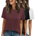 thumbnail image 1 of MOSHU 3 Pack T-Shirts for Women Short Sleeve Summer Womens Tops Casual Curved Hem Shirts Beach Outfits, 1 of 9