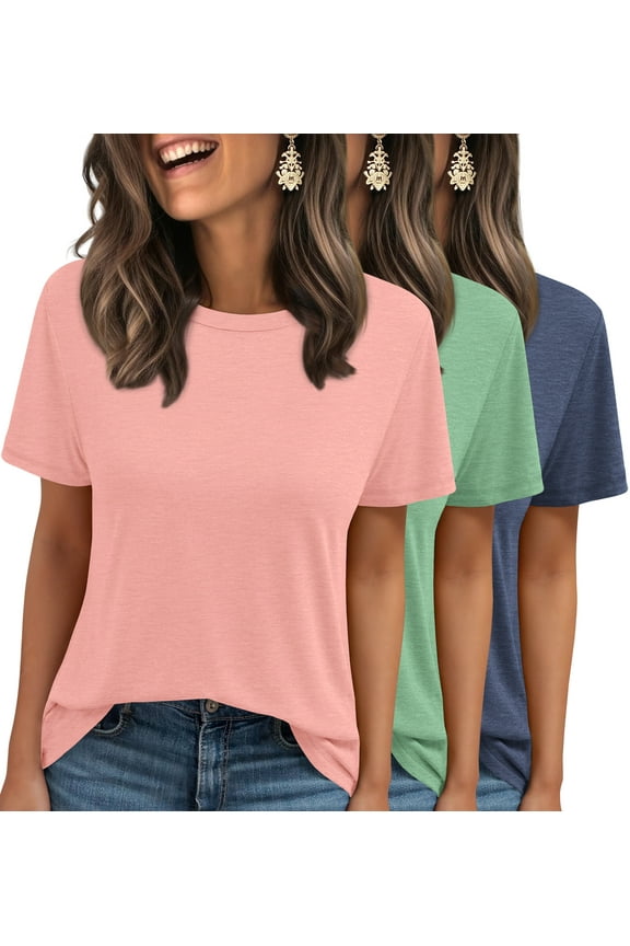 3 Pack T-Shirts for Women Short Sleeve Summer Womens Tops Casual Curved Hem Shirts Beach Outfits