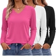 thumbnail image 1 of MOSHU 3 Pack T Shirts for Women V Neck Long Sleeve Womens T-shirts Casual Basics Tees Loose Fit Fall Tops, 1 of 11