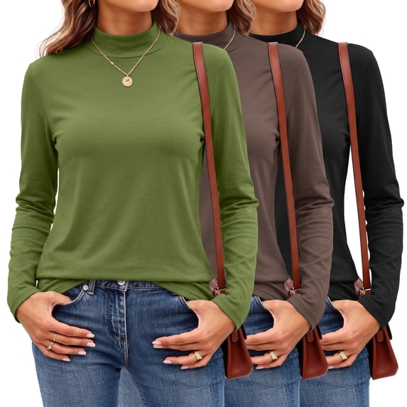 MOSHU Plus Size 3 Pack Tshirts for Women Long Sleeve Mock Neck Women T-shirts Loose Fit Pullover Tops Casual Base Layer
