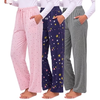 MOSHU 3 Pack Womens Pajama Pants Elastic Waist Drawstring Lounge Bottoms Wide Leg Sleepwear Lounge Pants with Pockets