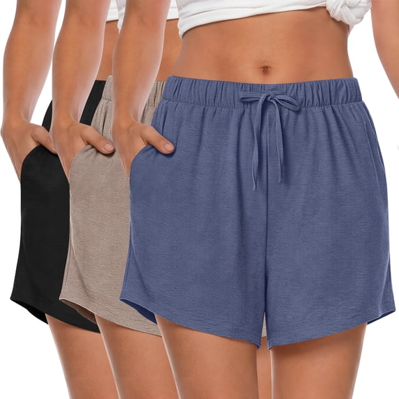 MOSHU 3 Pack Womens Pajamas Shorts Drawstring Pj Shorts for Women Casual Sleep Lounge Shorts with Pockets