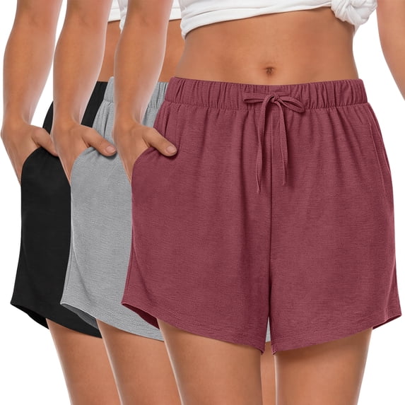 MOSHU 3 Pack Womens Pajamas Shorts Drawstring Pj Shorts for Women Casual Sleep Lounge Shorts with Pockets