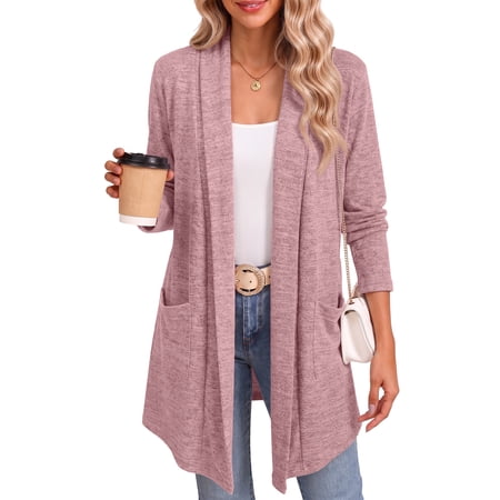MOSHU Cardigan Sweaters for Women Lightweight Open Front Cardigans Casual Loose Fall Coat with Pockets