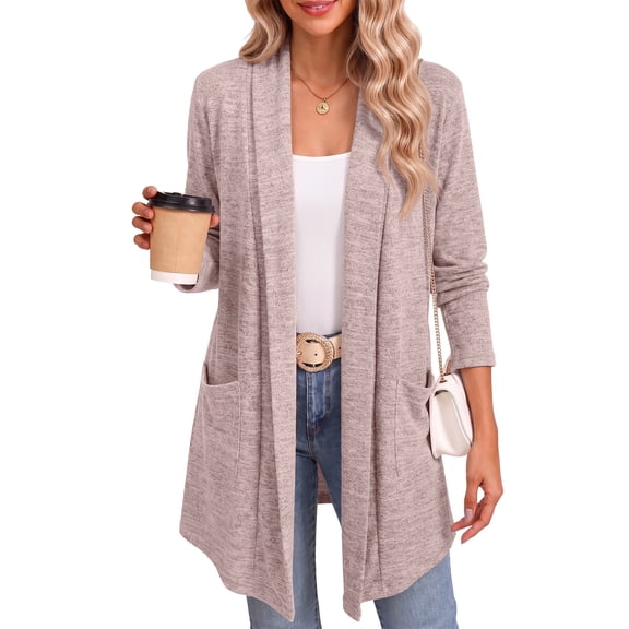 MOSHU Cardigan Sweaters for Women Lightweight Open Front Cardigans Casual Loose Fall Coat with Pockets
