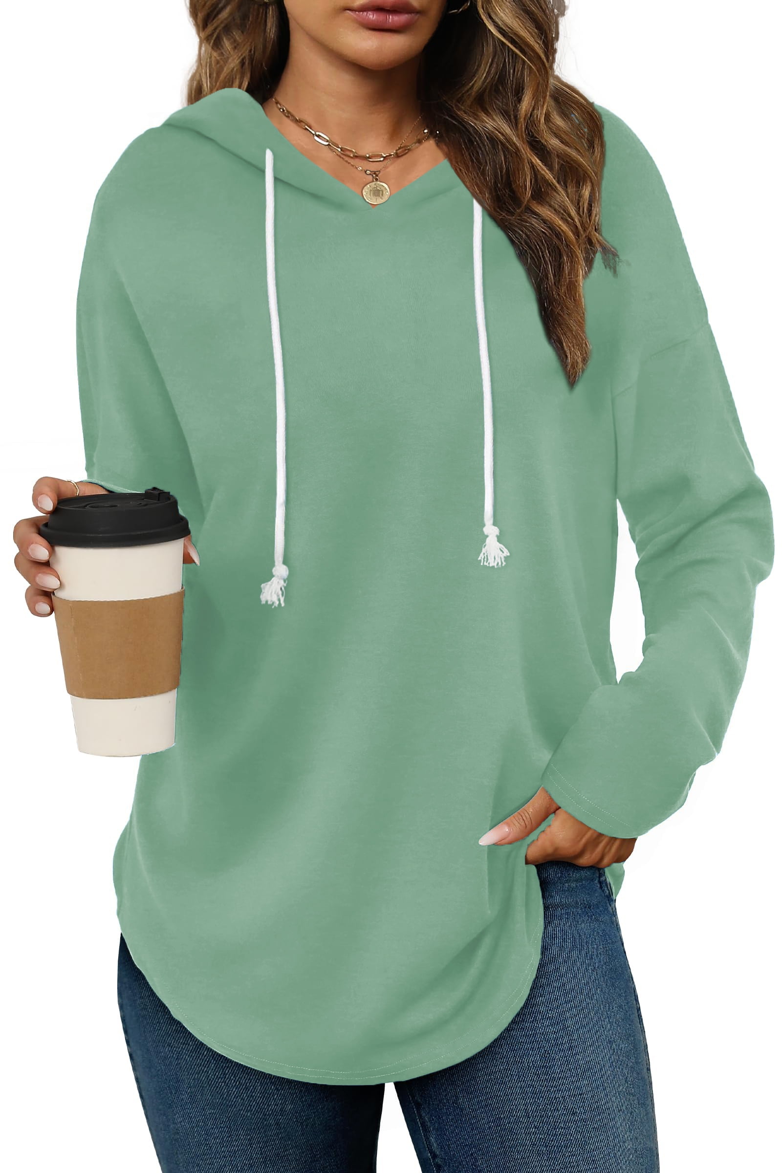 Biucly Women's Casual Striped Hoodie - Long Sleeve Drawstring Pullover, Oversized, Soft, B Grey, Medium