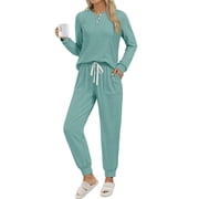 MOSHU Casual Pajamas Sets for Women Button Down Shirts and Drawstring Pants with Pockets Two Piece Womens Lounge Sets