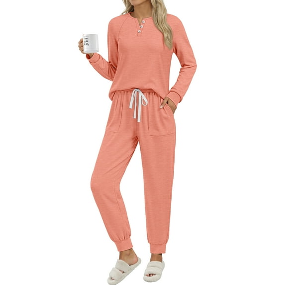 MOSHU Casual Pajamas Sets for Women Button Down Shirts and Drawstring Pants with Pockets Two Piece Womens Lounge Sets