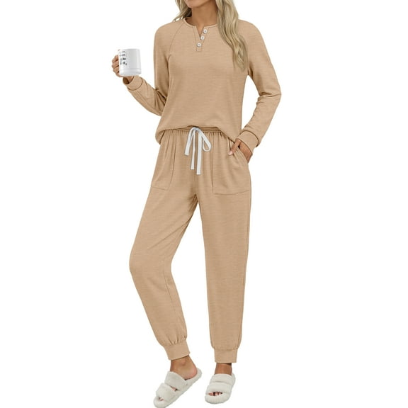 MOSHU Casual Pajamas Sets for Women Button Down Shirts and Drawstring Pants with Pockets Two Piece Womens Lounge Sets
