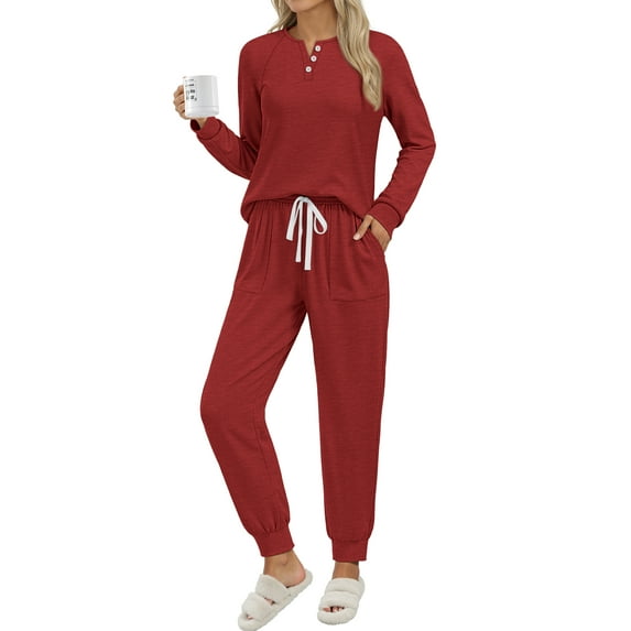 MOSHU Casual Pajamas Sets for Women Button Down Shirts and Drawstring Pants with Pockets Two Piece Womens Lounge Sets
