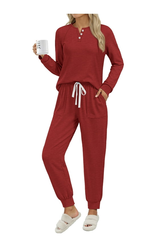 Casual Pajamas Sets for Women Button Down Shirts and Drawstring Pants with Pockets Two Piece Womens Lounge Sets