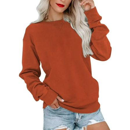 MOSHU Casual Womens Sweatshirts Crewneck Long Sleeve Tops Oversized Pullover Sweatshirt for Women