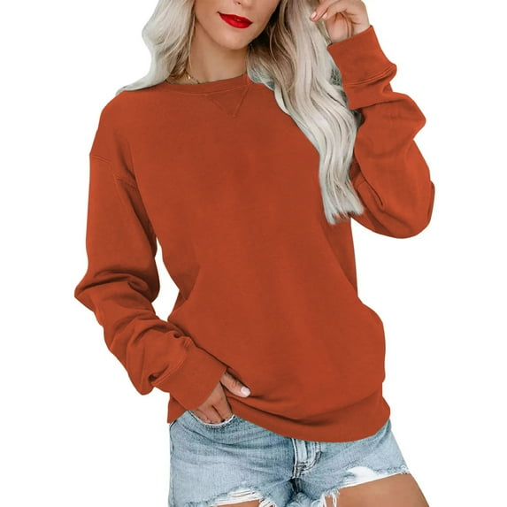 MOSHU Casual Womens Sweatshirts Crewneck Long Sleeve Tops Oversized Pullover Sweatshirt for Women