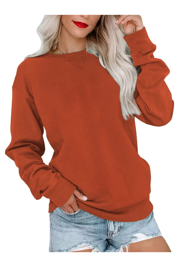 Casual Womens Sweatshirts Crewneck Long Sleeve Tops Oversized Pullover Sweatshirt for Women
