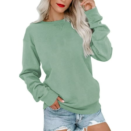 MOSHU Casual Womens Sweatshirts Crewneck Long Sleeve Tops Oversized Pullover Sweatshirt for Women