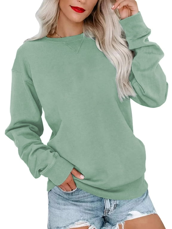 Casual Womens Sweatshirts Crewneck Long Sleeve Tops Oversized Pullover Sweatshirt for Women