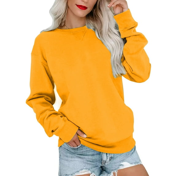 MOSHU Casual Womens Sweatshirts Crewneck Long Sleeve Tops Oversized Pullover Sweatshirt for Women