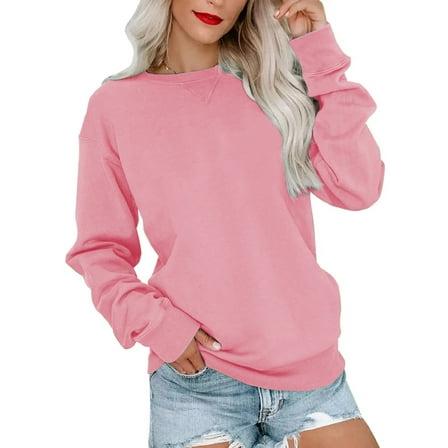 MOSHU Casual Womens Sweatshirts Crewneck Long Sleeve Tops Oversized Pullover Sweatshirt for Women