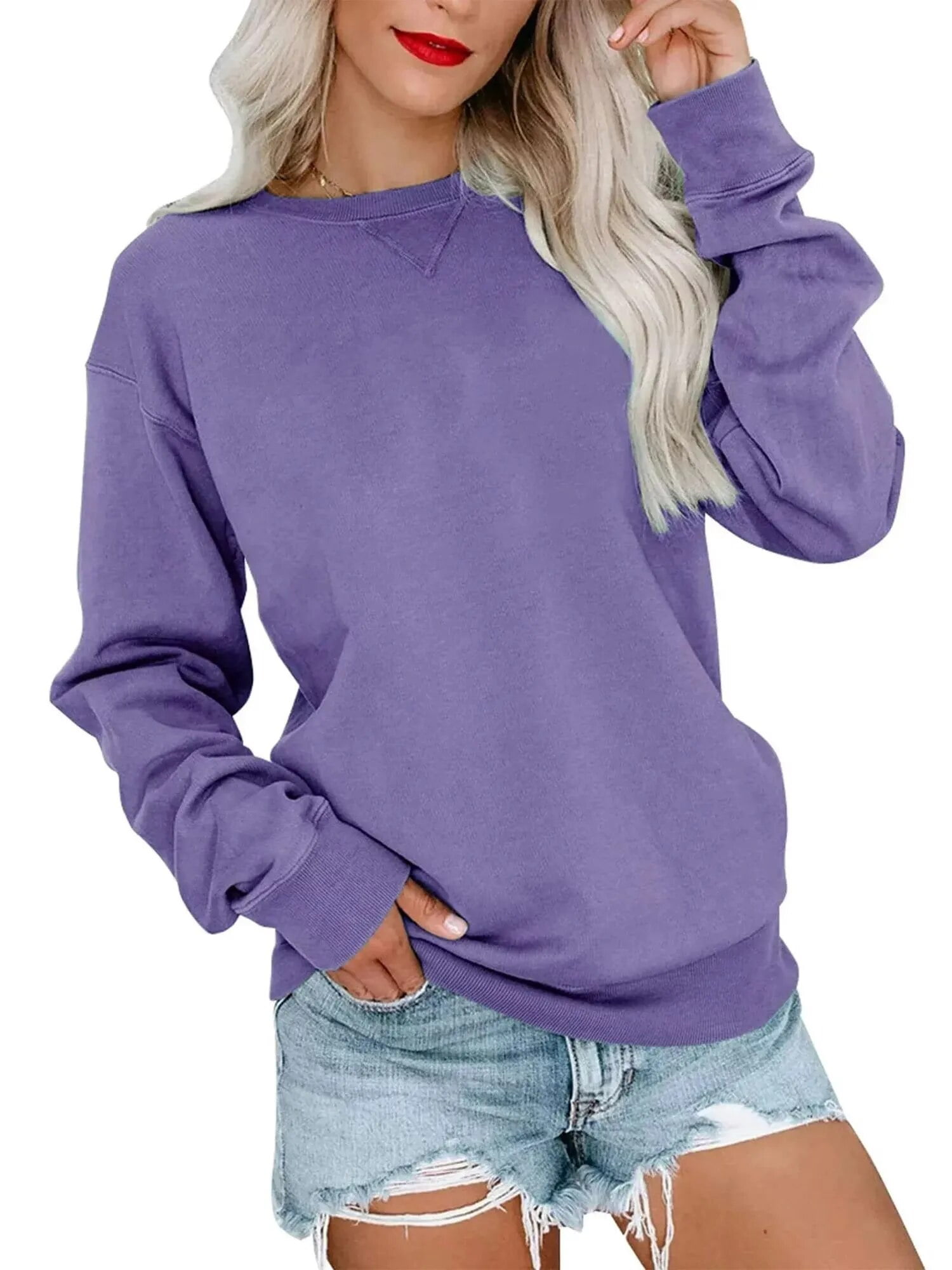 MOSHU Casual Womens Sweatshirts Long Sleeve Crewneck Tops Oversized Pullover Shirts for Women