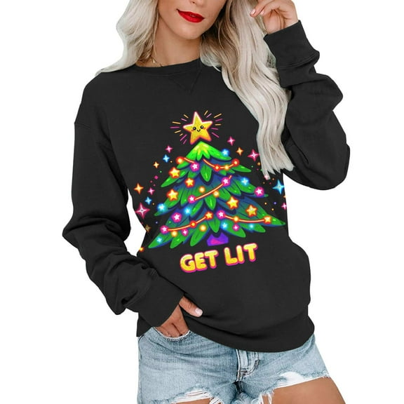 MOSHU Christmas Sweatshirt for Women Crewneck Long Sleeve Tops Casual Womens Sweatshirts Oversized Pullover