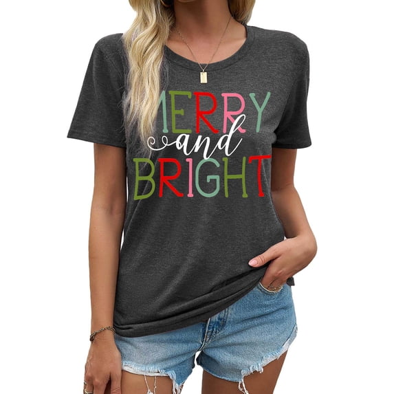MOSHU Christmas Womens T-shirts Round Neck Shirts for Women Short Sleeve Loose Graphic Tees Casual Tee