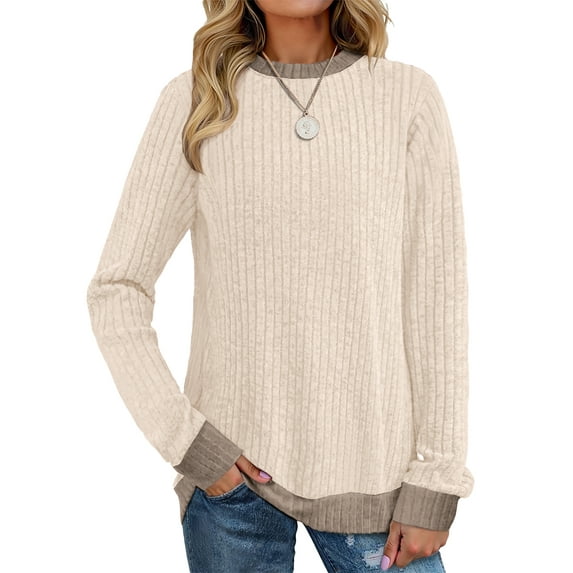 MOSHU Color Block Sweaters for Women Crewneck Long Sleeves Fashion Tops Pullover Fall Lightweight Women Sweaters